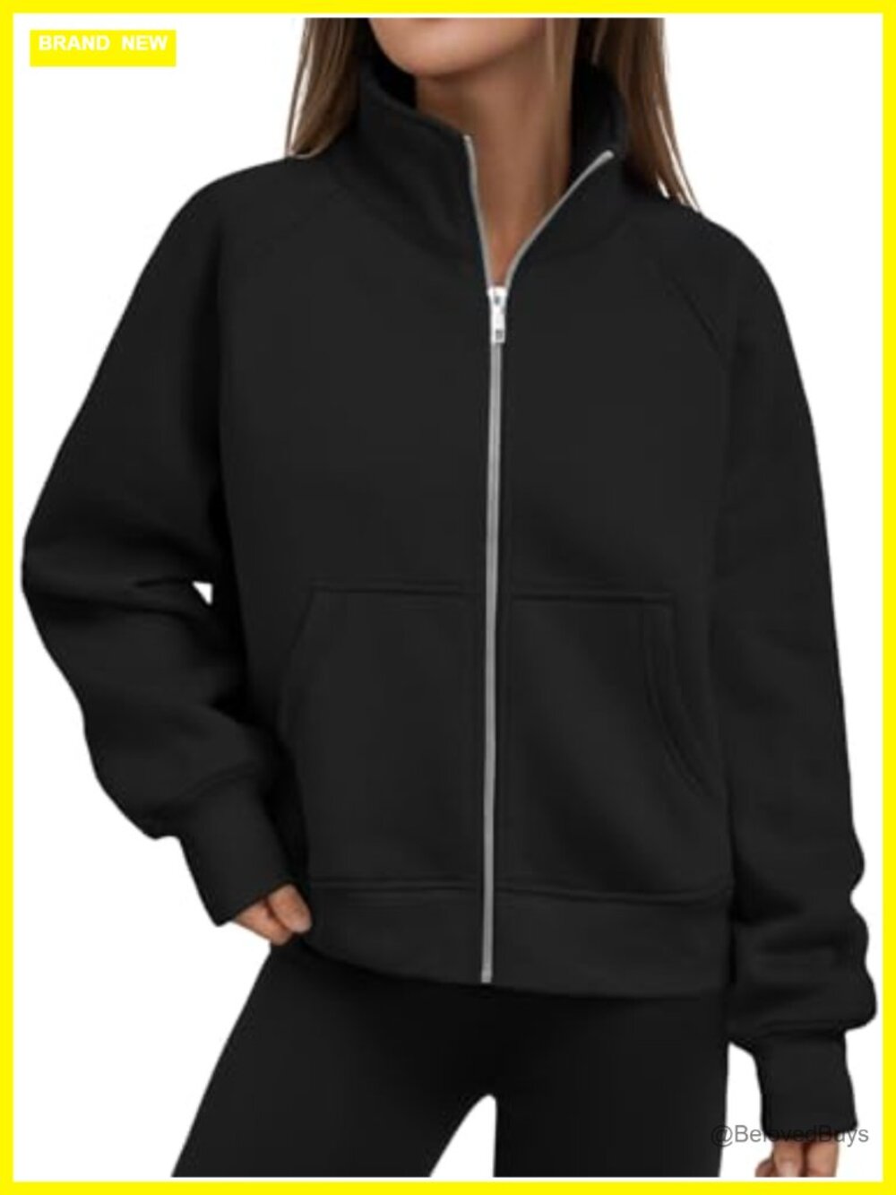 Zip Up Cropped Hoodie Mock Neck Sweatshirt
